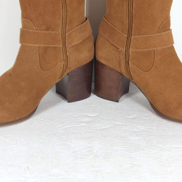 Steve Madden Steven Women’s Jiffie US 10M Chestnut Suede Heel Harness Boots - Picture 5 of 10